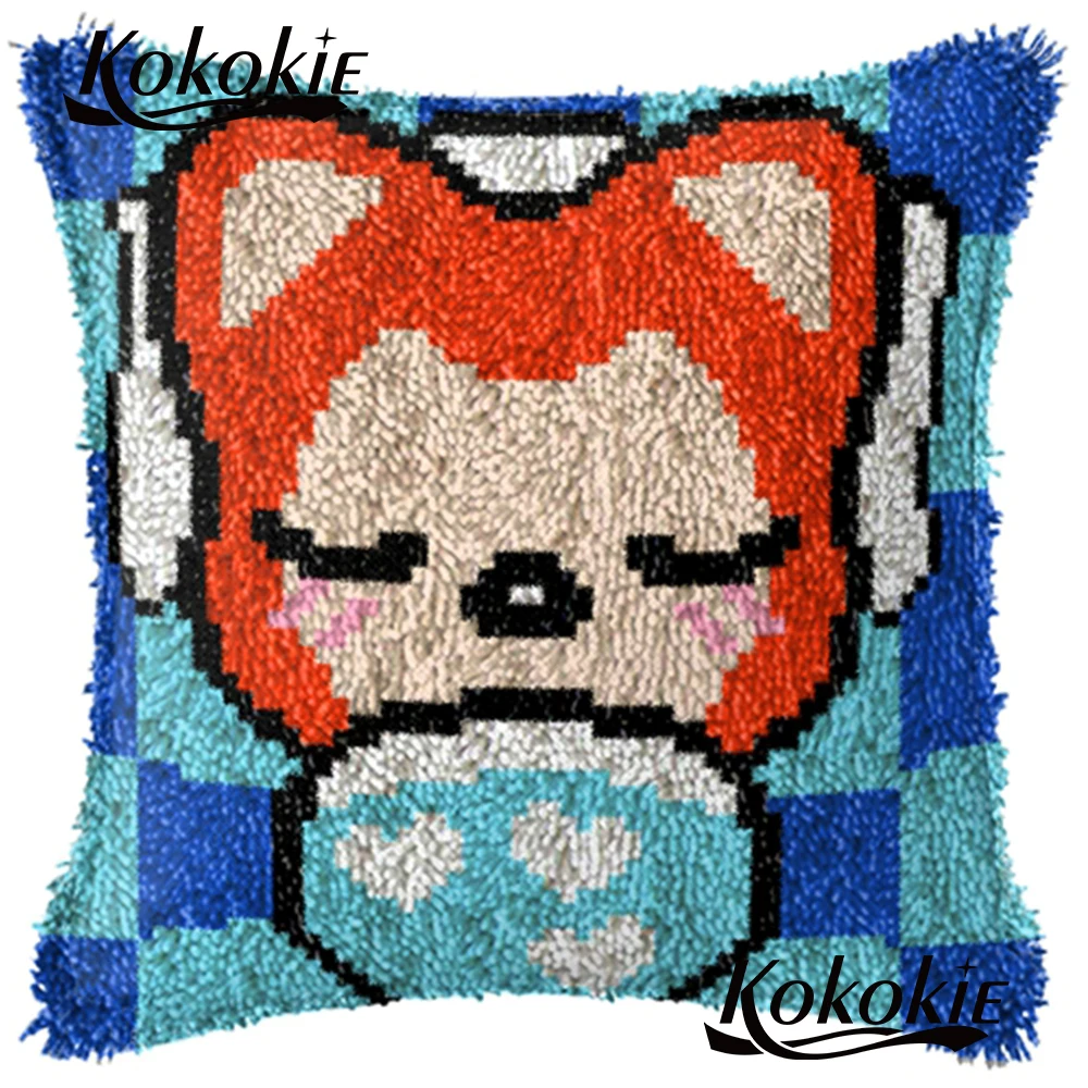 

Latch hook rug pillow kits diy Needlework fox carpet Crocheting Kit Rug Yarn 3d cushion blanket Handmade Embroidery Pillowcase