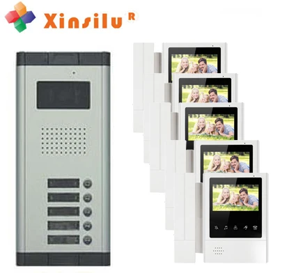 Видеодомофон XINSILU 5 квартир 4 3 дюйма HD цветной проводной домофон дверной звонок
