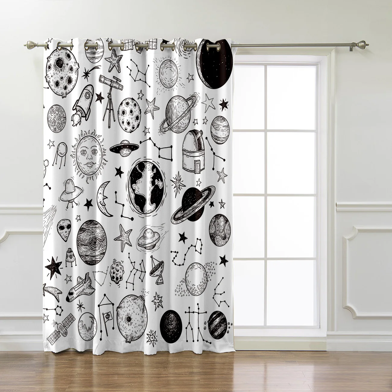 CoCoHouse Cartoon Planet Sketch Sun Globe Window Curtains Dark Blinds Bathroom Bedroom Kitchen Indoor Fabric | Дом и сад