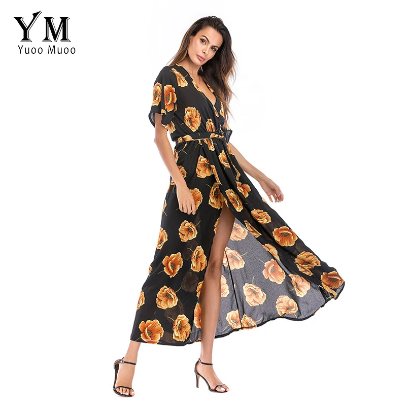 YuooMuoo 14 цветов Vestidos 2019 летнее женское богемное платье сексуальное с v образным