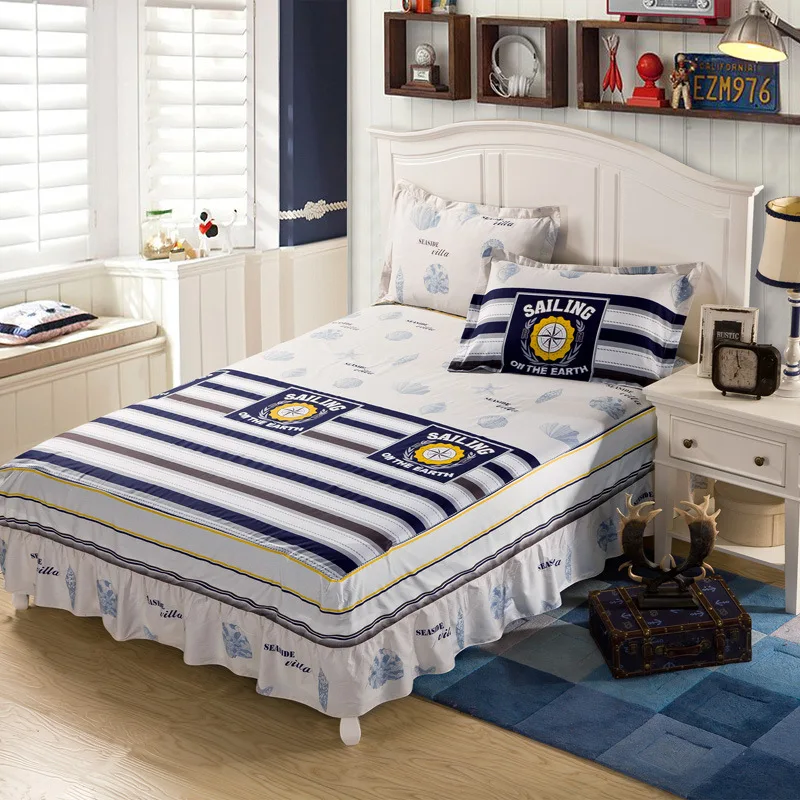 1pc New Cotton Bespread Fashion Soft Comfortable Bed Skirt Non-slip Queen King Size Fitted Bed Sheet