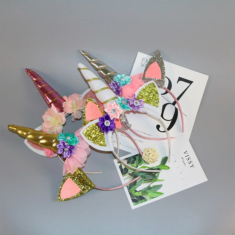 Милый эластичный цветок Единорог головной убор единорог украшение для вечеринки