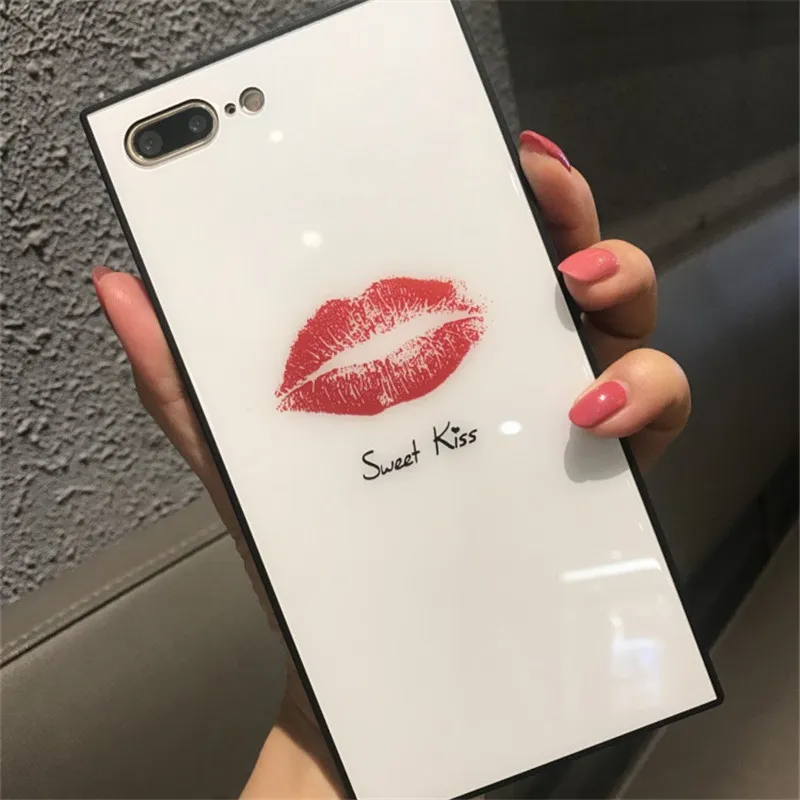 Для iPhone 6 6s, мягкий чехол из закаленного стекла с милыми губами для iPhone X, 7, 6 S, 7 plus, 8, 8 plus, парный чехол для телефона