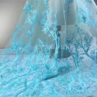 1 ярд 3D цветок блестки вышитые кружевной тюль летняя африканская ткань для девочек свадебное платье Шитье чистая Французская ткань DIY - Цвет: Blue