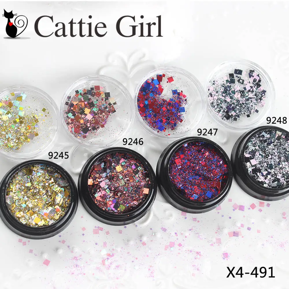 

1box 1+2+3mm Four Corners Square Sequins+Mix Glitter Nail Glitter Makeup Glitter Nail Art Powder Dust Nail Decorations