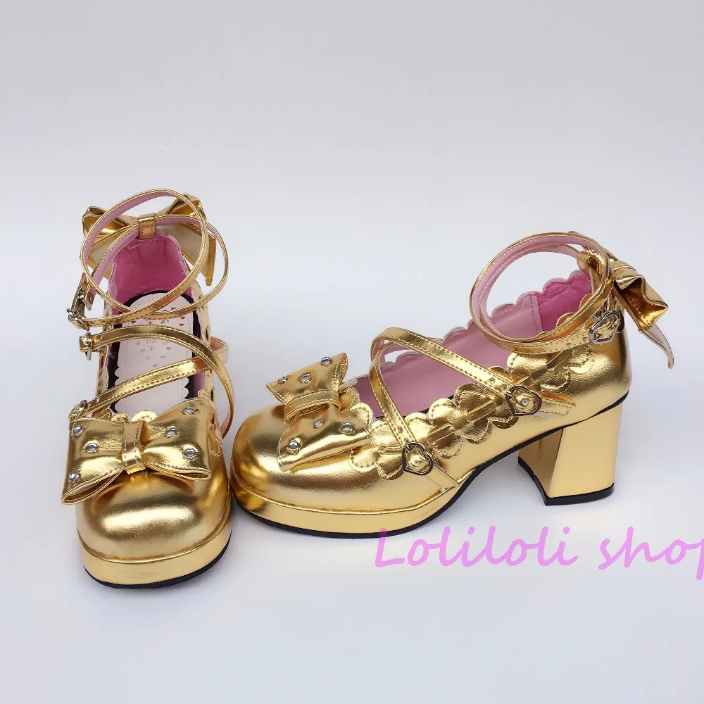 Фото Princess sweet lolita shoes Japanese design customized special shaped Golden with bow tie high heel an1123 Обувь Princess sweet lolita shoes Japanese design customized special shaped Golden with bow tie high heel an1123 Обувь