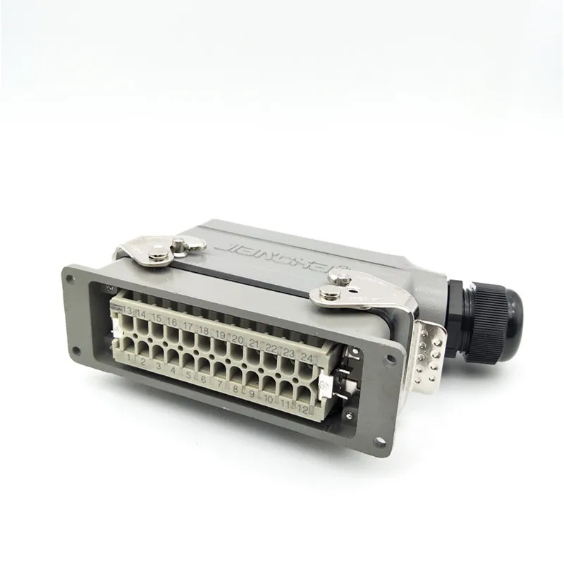 24 Pin Industrial прямоугольник разъема для тяжелых условий PG21 боковой отвод капюшон обогреваемого литника авиационным соединителем 16A 500 V