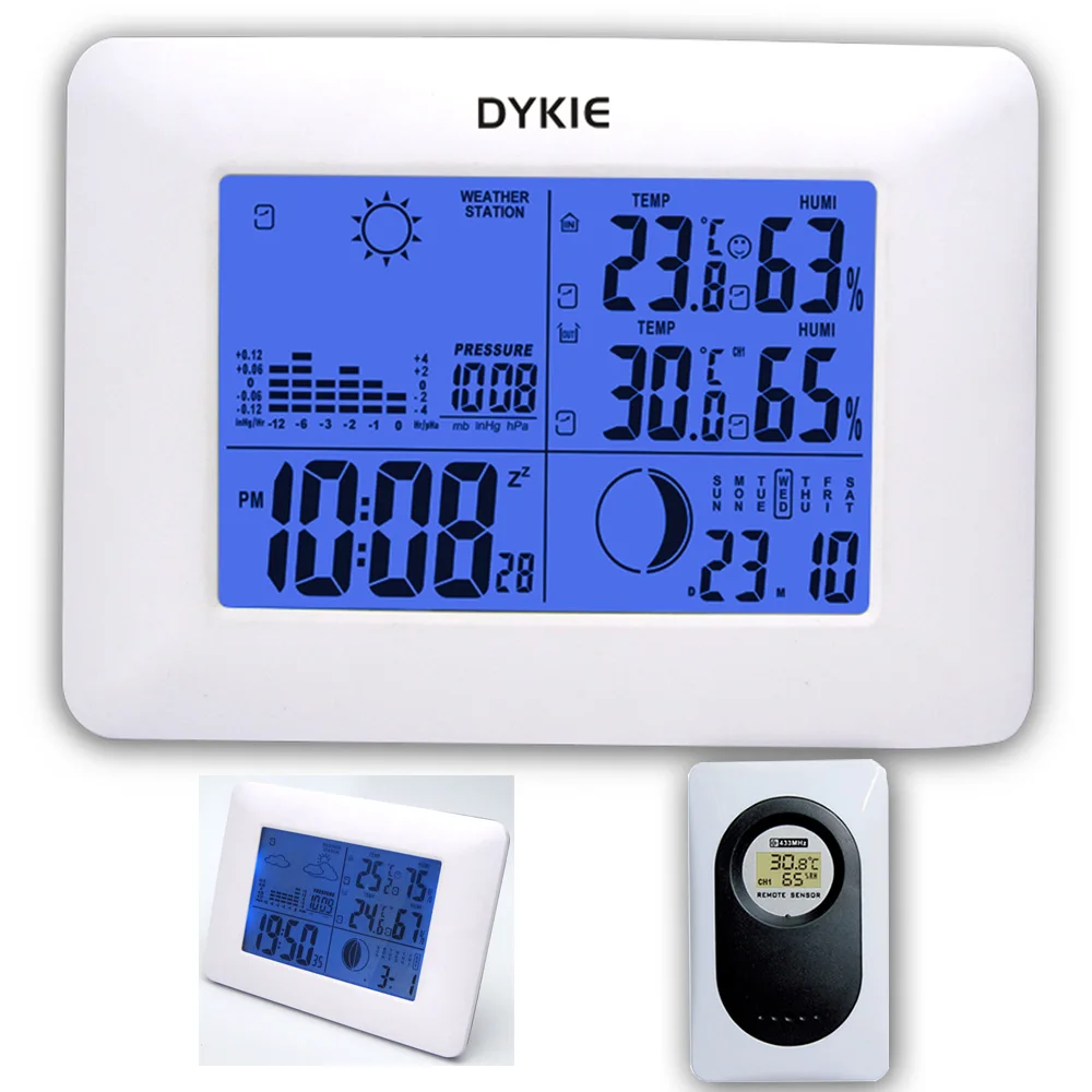 DYKIE Синяя подсветка RF Цифровая беспроводная метеостанция с крытым наружным термометром, гигрометром, барометром, 3 дистанционными датчиками - Цвет: A sensor