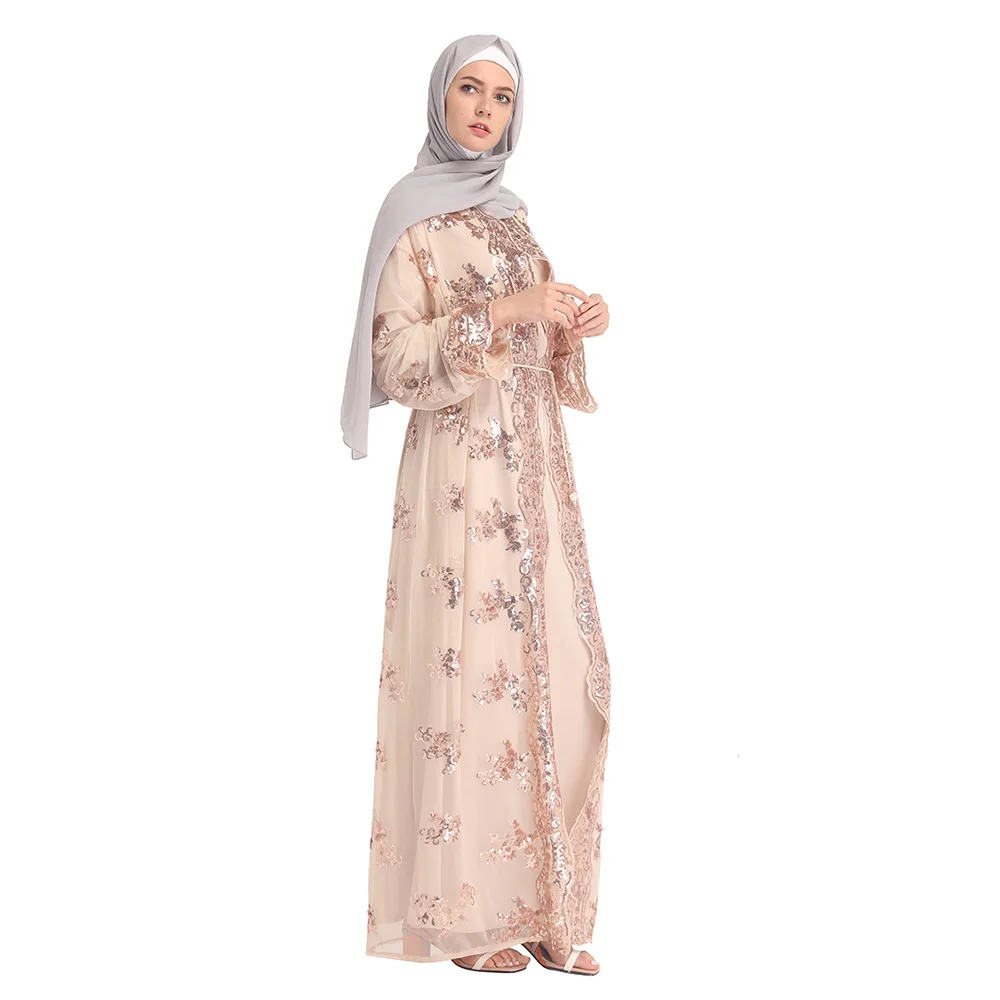 Вечернее платье для мусульманских женщин 2019 Длинный Рукав Открытый абайя