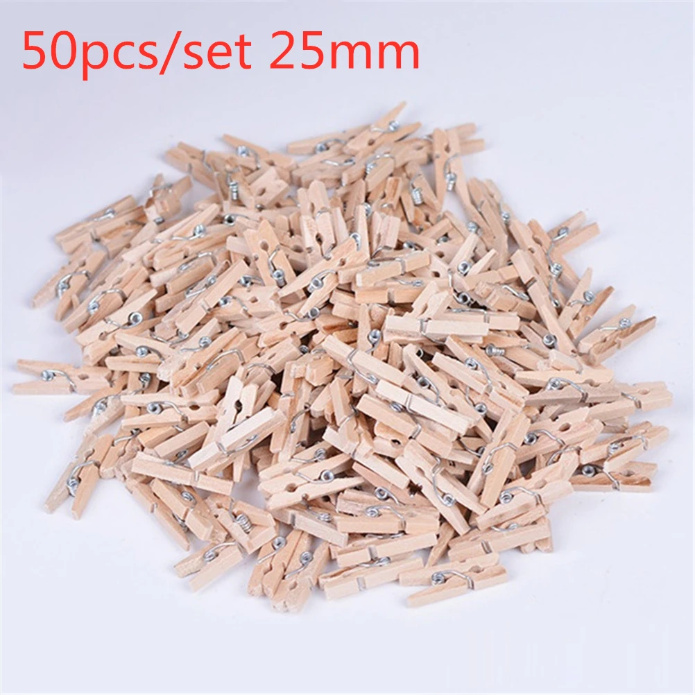 50pcs Школьные офисные канцелярские принадлежности Горячая мини натуральная деревянная одежда фото бумага колышек булавки прищепки ремесло зажимы - Цвет: 50pcs