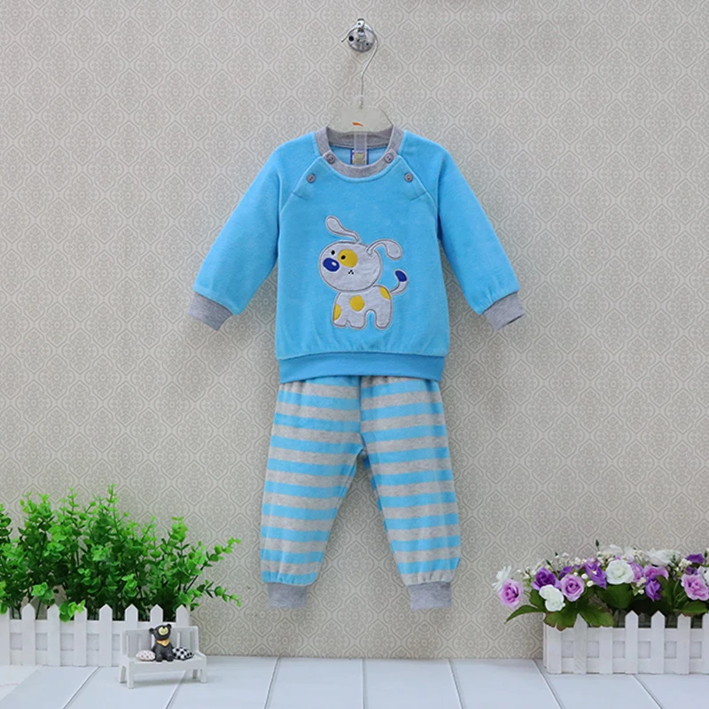 Детская велюровая блузка с длинными рукавами + полосатые штаны 2 шт./компл.