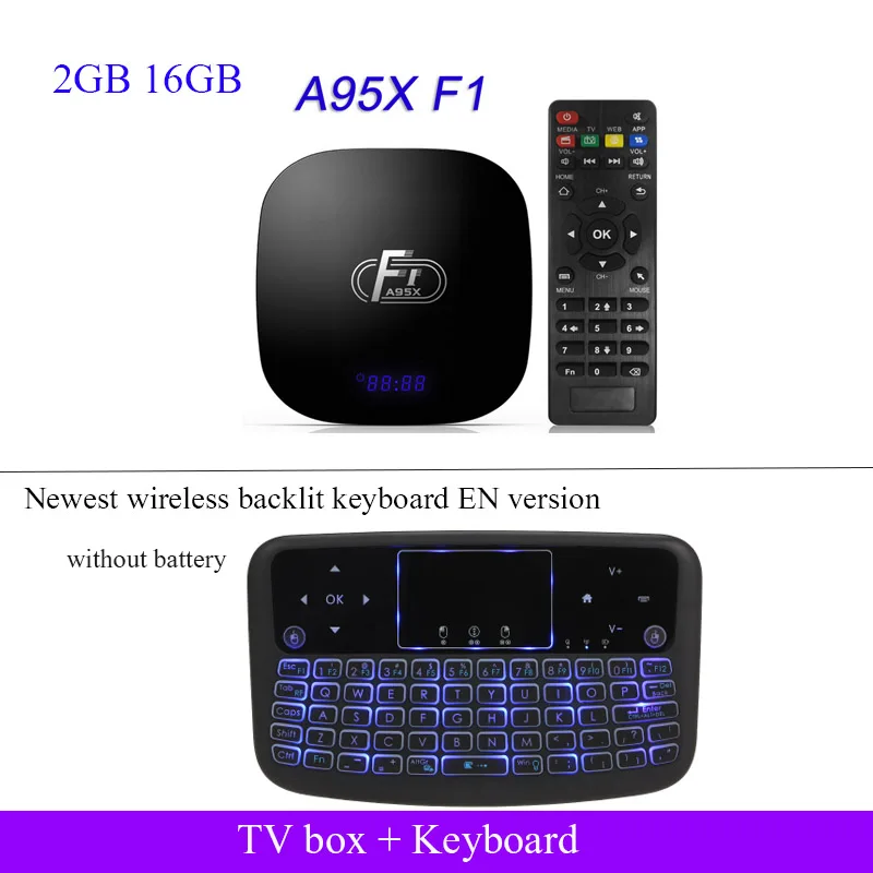 16G box New EN keybo Смарт ТВ приставка A95X F1 Android 8,1 ТВ приставка Amlogic S905W приставка пульт дистанционного управления четырехъядерный VP9 H.265 2 ГБ/16 ГБ 2,4G WiFi HD коробка - Цвет: 16G box New EN keybo