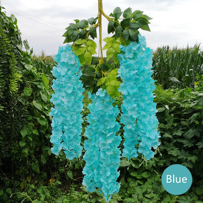 Blue B Искусственный цветок глицинии лоза потолок DIY свадебная АРКА из ротанга Бобы Цветок струны букет вечерние украшения для дома Рождественский цветок настенный Декор - Цвет: Blue B