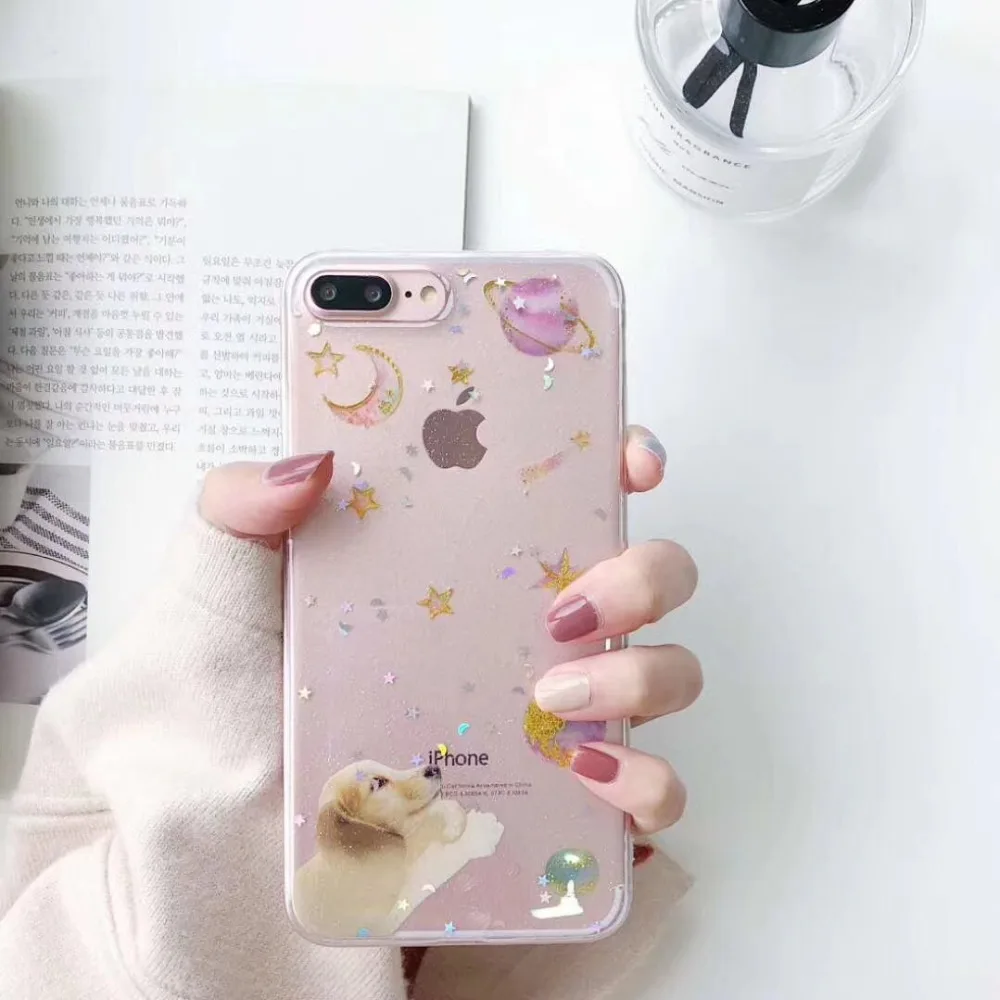Звездное небо собака Сияющий Чехол Для Телефона iPhone 7 8 plus 6 s сумка для мобильного