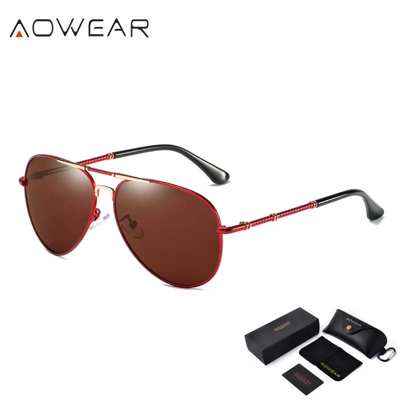 AOWEAR негабаритных поляризованных солнцезащитных очков Для мужчин авиации Пилот солнцезащитные очки для Для мужчин/Для женщин Открытый вождения очки оттенки очки
