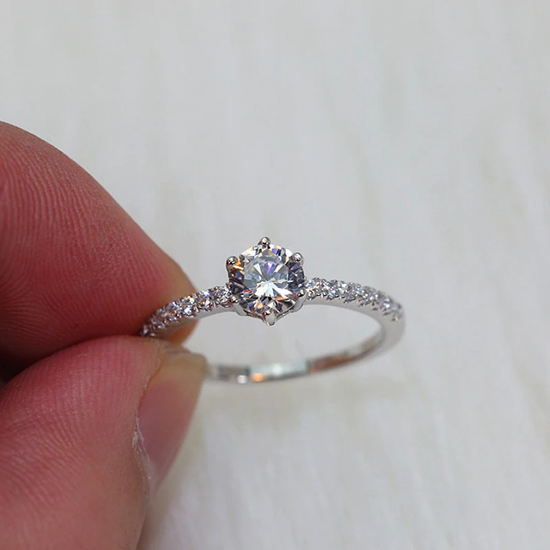 Стерлинговое Серебро, 0.5ct, лабораторный алмаз, муассаниты, 6 Зубцов, обручальное кольцо, хорошее Золотое ювелирное изделие для женщин, DF цвет VVS1