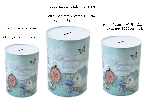 3pc flower Высокое качество креативный доллар металлический цилиндр копилка экономия денег коробка украшение дома Оловянная Копилка дети маленькие подарки - Цвет: 3pc flower