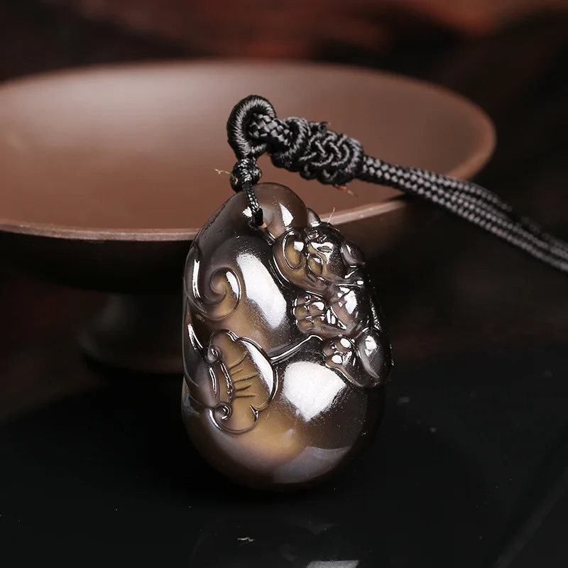 Счетчик естественный цвет обсидиан Храбрый тыквы Жуи кулон я беспокоюсь зло