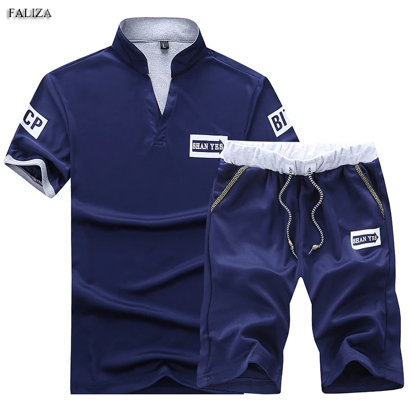 

FALIZA New Fashion Suit Male Tracksuit Men Shorts Summer Brand Tshirt Men Letter Printed Sportsuit Set Men Top Men Shirt Set101