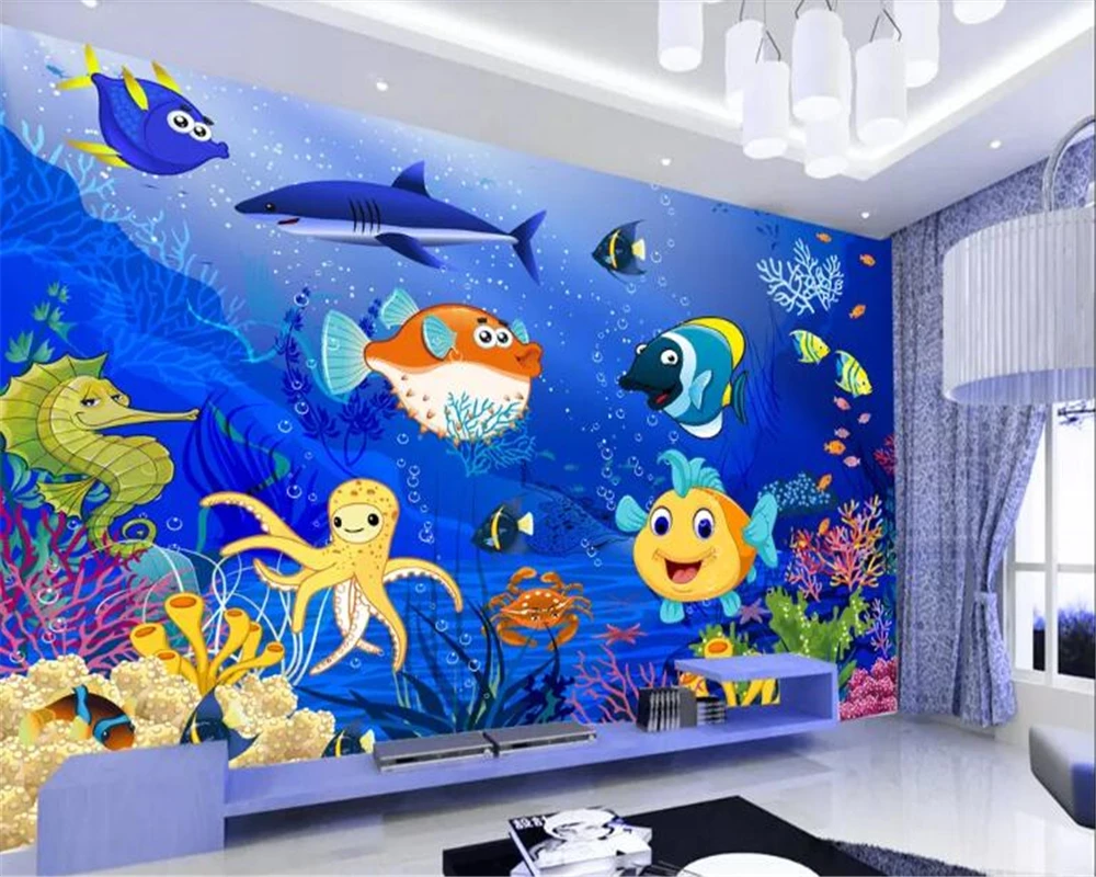 Beibehang обои для детской комнаты роспись 3d подводный мир фото мультфильм