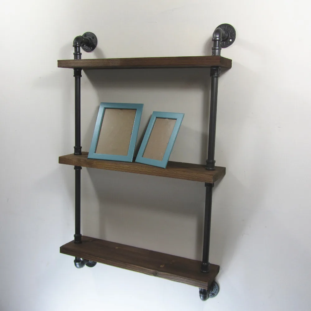 Промышленные деревенские железные настенные полки 3 слойные деревянные для дома