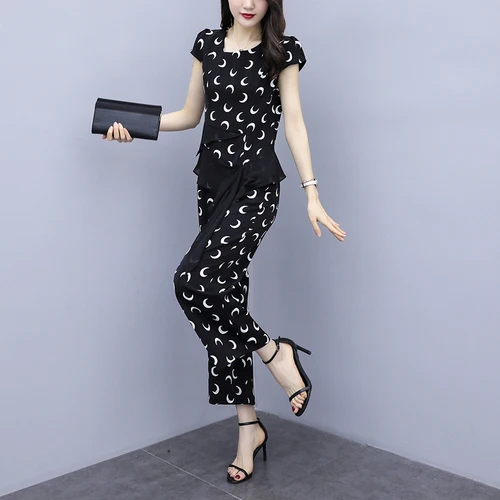 Плюс размер 4xl полоса женский летний костюм в горошек ансамбль Женский Две