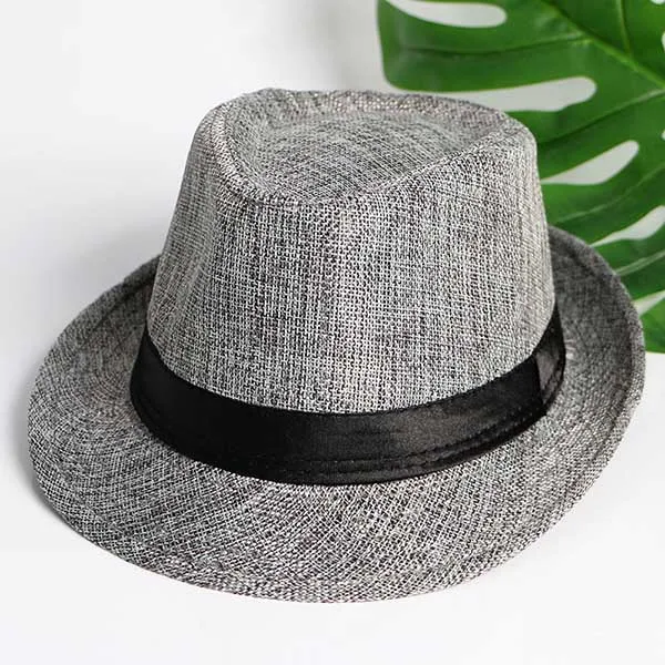 Лето Chapeu Homme ковбойские джазовые шляпы Женские однотонные льняные Панама соломенная шляпа мужская кепка Панама Gorro Hombre Sombrero Fedora Hat - Цвет: Серый