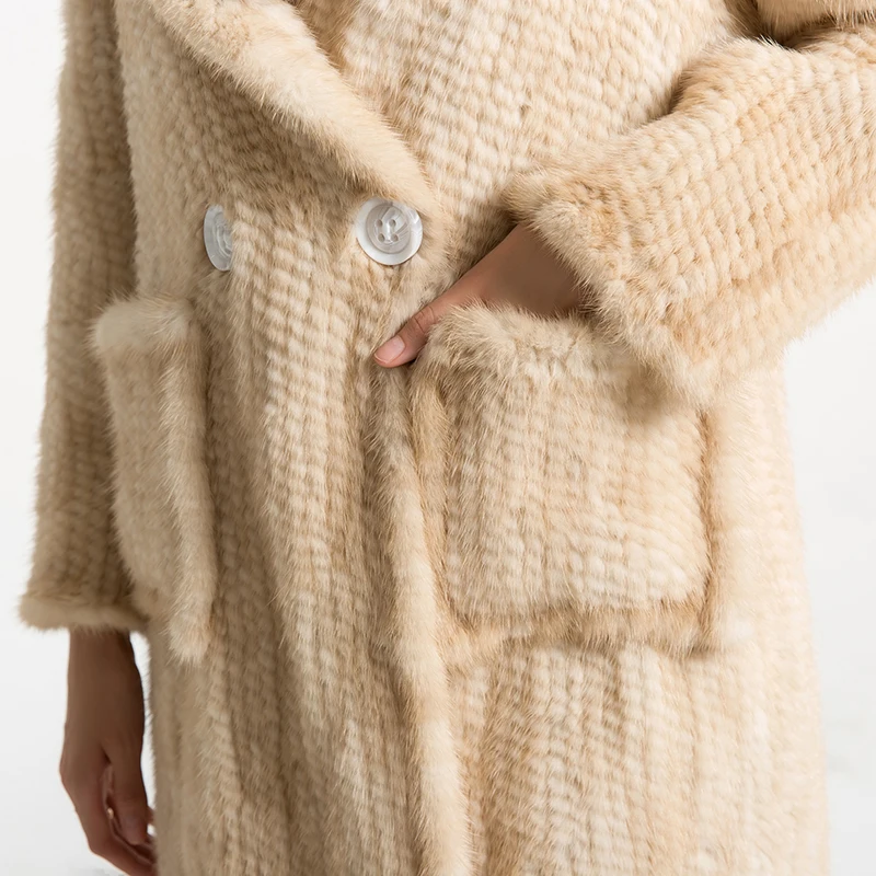 TOPFUR 2019 новые модные зимние женские длинные тканые пальто с воротником лацканами