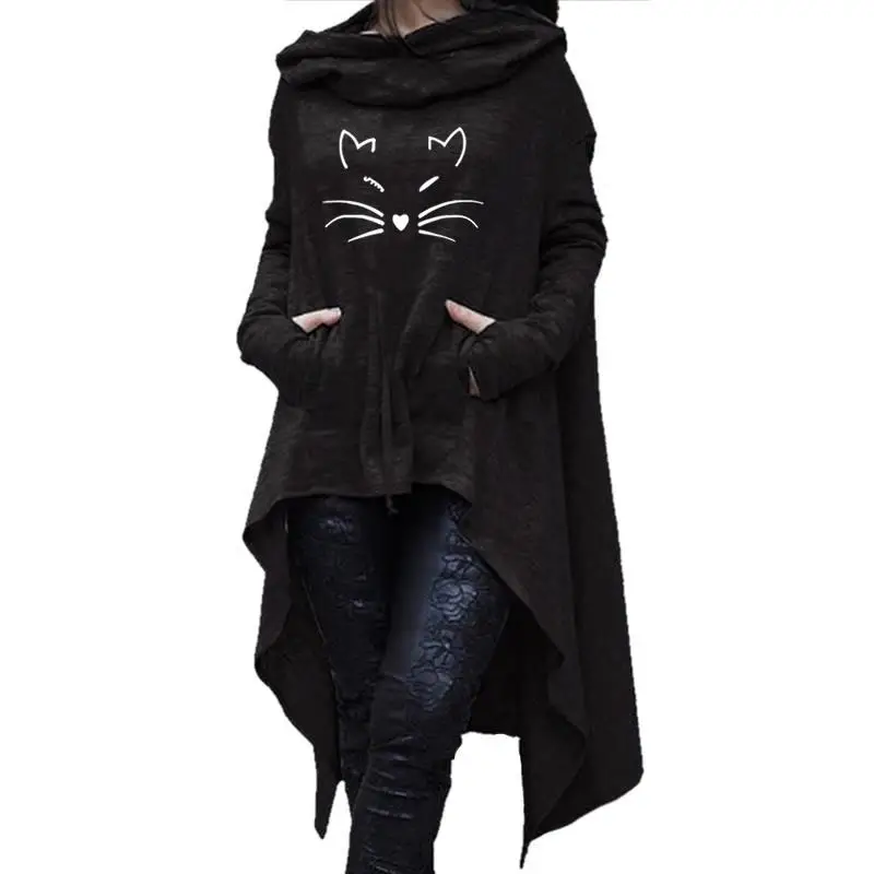

Dropshipping New Fashion Cat Print Sweatshirts Youth Creative Comfortable Loog Sleeve Irregular Pullovers