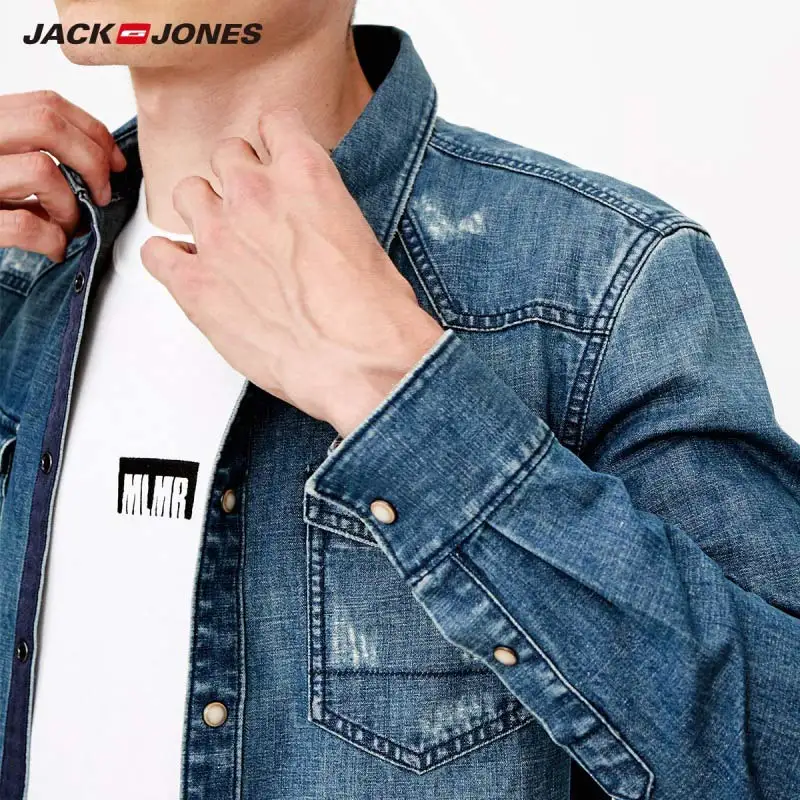 JackJones Повседневная хлопковая и льняная ВИНТАЖНАЯ ДЖИНСОВАЯ РУБАШКА 218305508