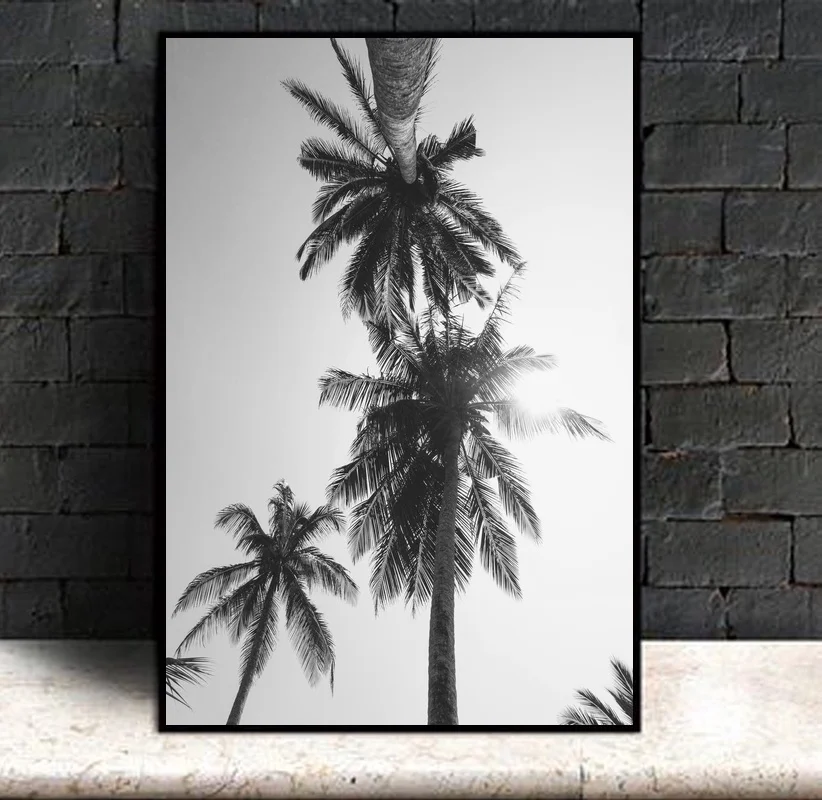 Nordic Tropical Palm Tree Canvas Painting Black White Beach Poster Print Landscape Wall Art Picture for Living Room Home Decor | Дом и сад
