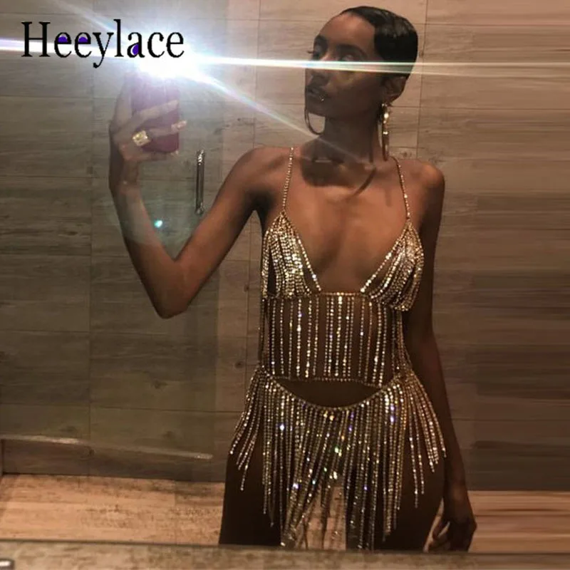 Сексуальный топ на бретельках с блестками и золотыми Женский комплект 2 шт.