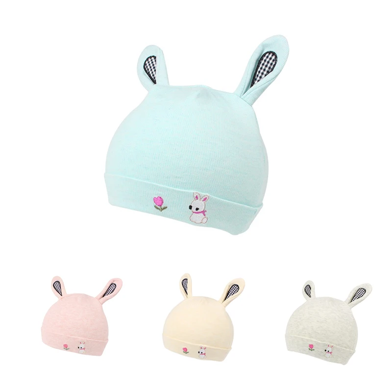 Cotton Newborn Baby Hat With Ears Cartoon Rabbit Soft Beanie Boys Girls Tire Cap Solid Comfortable 2019 | Детская одежда и обувь
