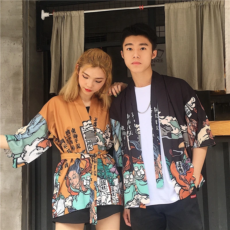 Yukata женский кимоно кардиган рубашка harajuku kawaii стиль кимоно Женская блузка obi haori Японская уличная одежда DZ004