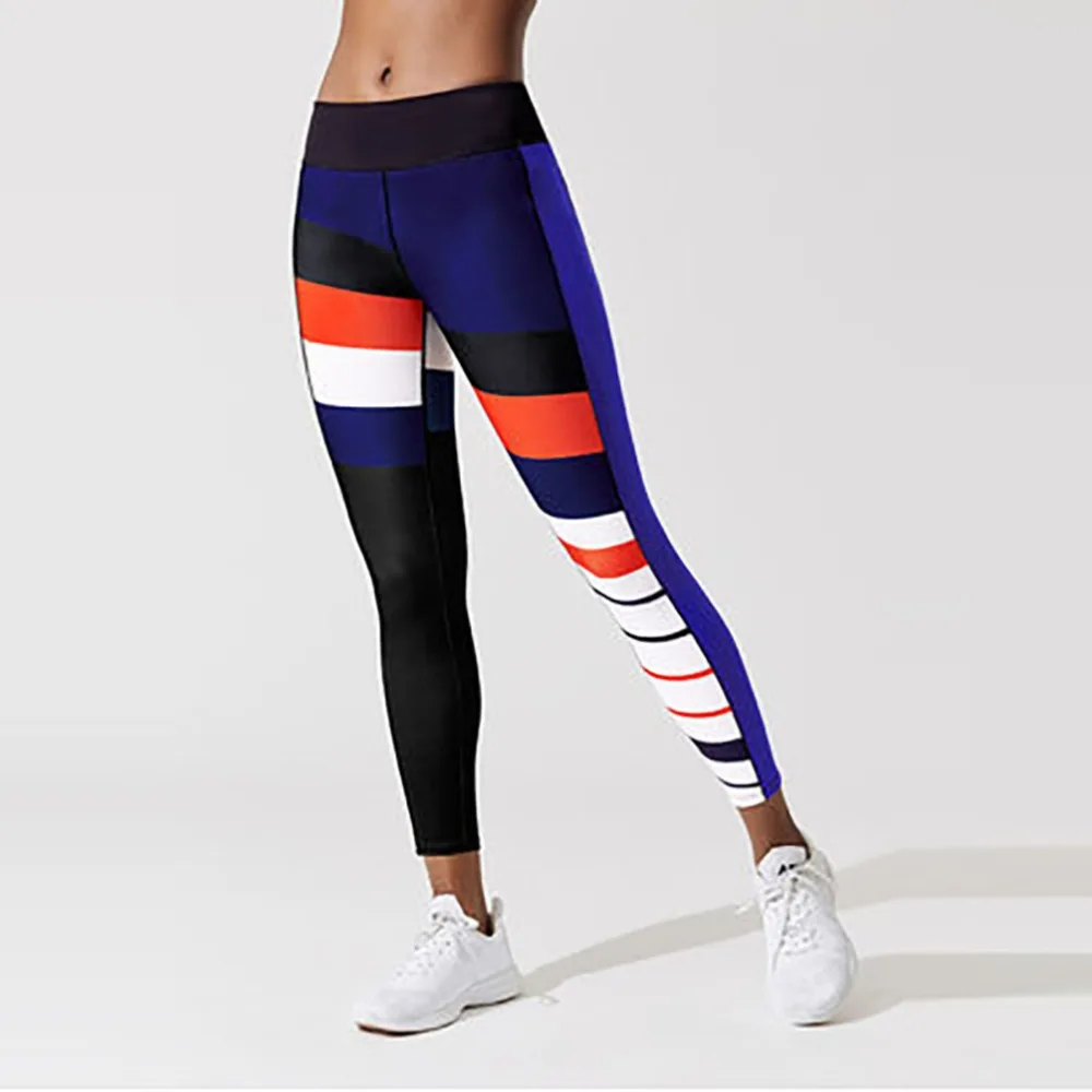 

Colors Stripe Pattern Printed Leggings Casual Sporting Women Push Up Elastic Slim Leggings For Female