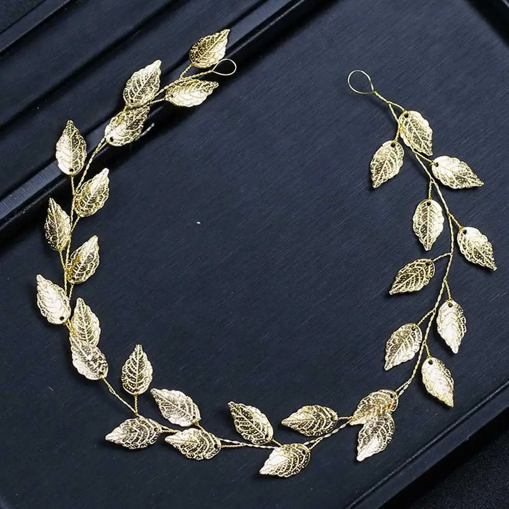 golden leaf Женская повязка на голову с золотыми листьями и жемчугом, свадебная повязка на голову, аксессуары для волос, головной убор, вечерние, подарок - Цвет: golden leaf