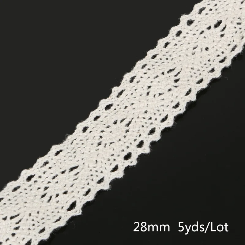 Ivory 28mm 5 ярдов вязание крючком хлопок кружево отделка ткань лента, для DIY швейная одежда ручной работы лоскутное Скрапбукинг Ремесло АКСЕССУАРЫ - Цвет: Ivory 28mm