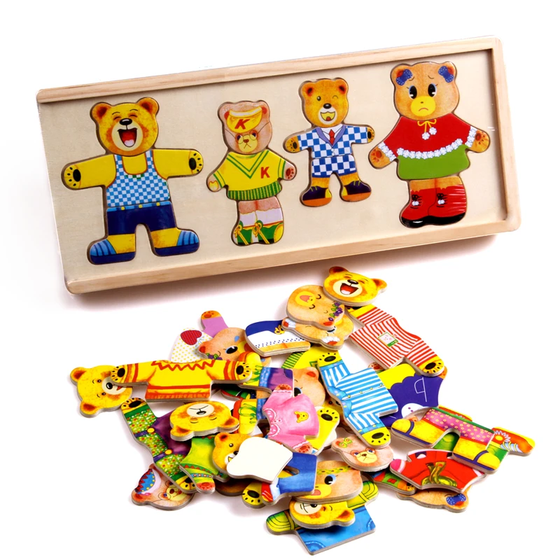 little bear change clothes Children's early Wooden jigsaw Puzzle Dressing game Baby toys free shipping ZC024- |