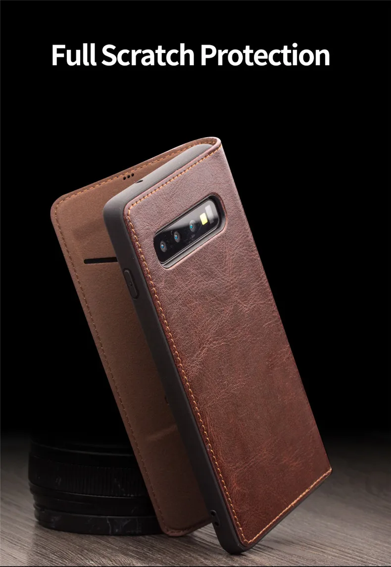 QIALINO, чехол из натуральной кожи для samsung Galaxy S10 Plus, кошелек, флип, чехол для мобильного телефона, для samsung S10, Ретро стиль, роскошная кожаная сумка для карт