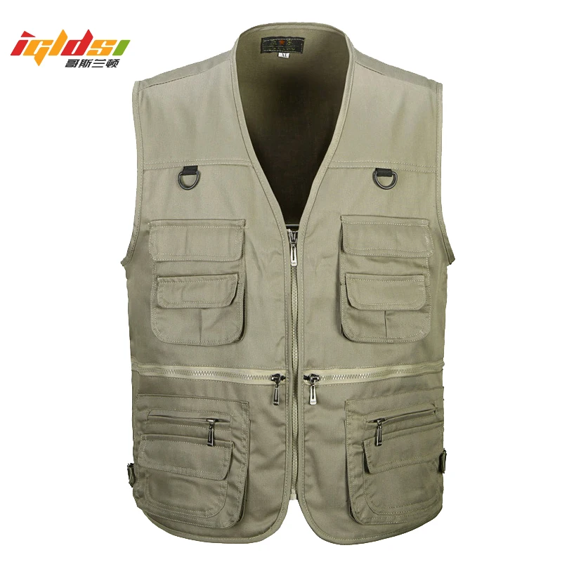 

New Summer Male Casual Thin Sleeveless Jacket With Many Pockets Mens Photographer Baggy Waistcoat Men Cotton Multi Pocket Vest