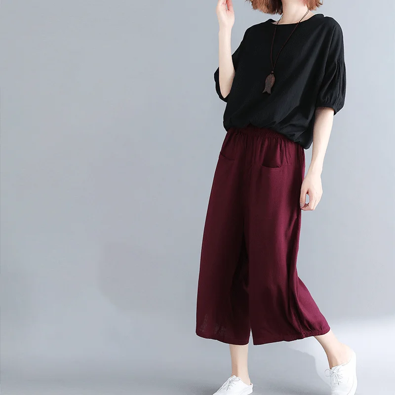 Женские летние штаны литературные хлопковые брюки с юбкой из пеньки женские