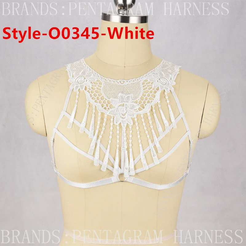 Style 0345 White Женские сексуальные кружевные прозрачные клетчатые бюстгальтеры жгут Готический кисточкой Холтер Черный бондаж на бретельках Топы женское белье жгуты в форме пентаграммы - Цвет: Style 0345 White