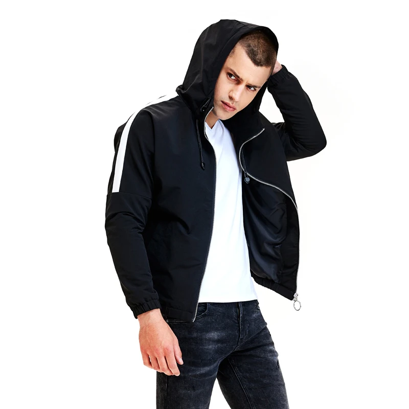 BOSIBIO бренд Для мужчин пиджак Slim Fit бомбер Демисезонный легкий черный мужской пальто с капюшоном Высокое качество M-4XL 9217