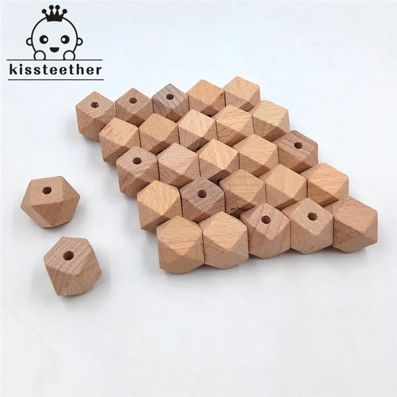 Cuentas de madera de haya de 25 piezas, abalorios de madera hexagonales geom&eacute;tricos naturales sin terminar de 20mm para mordedor de beb&eacute; DIY-1