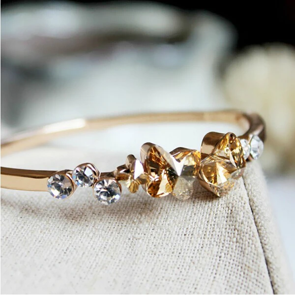 Korean Designer Plated Real Gold Butterfly Crystal Bangles Women Charm Jewelry | Украшения и аксессуары