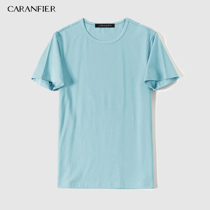 CARANFIER футболки Для мужчин однотонная хлопковая Футболка 2019 О образным вырезом с
