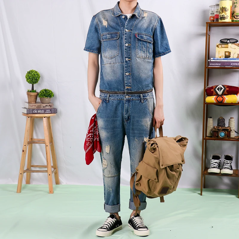 

2022 New Retro Brand Fashion Detachable Men Denim Jumpsuit Male One-piece Suit Men High Quality Jeans Men's Denim Overalls M-2XL