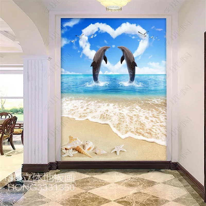 

beibehang Customized personality decoration papel de parede 3d wallpaper dolphin couple beach shell children's room decorations