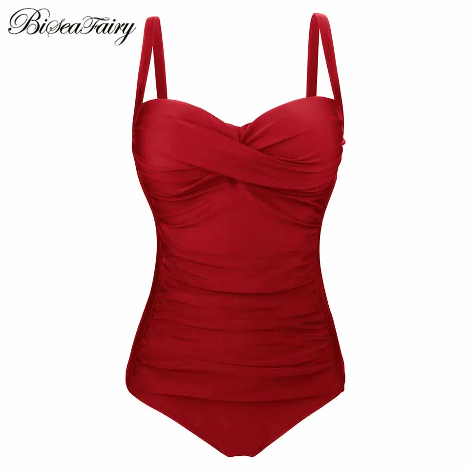 Женский купальный костюм BISEAFAIRY однотонный купальник-монокини красного цвета