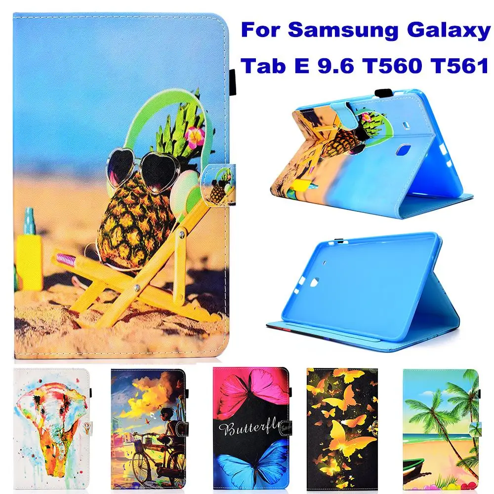 Fashion Cartoon Pattern Tablet PC Wallet Card Slot Case for Samsung Galaxy Tab E 9.6 T560 T561 Stand Flip Cover coque | Компьютеры и
